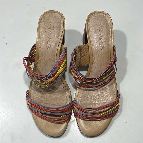 GIFTED Madewell The Meg Sandal Rainbow Heel Nude Tan Pink Purple Strap Sz 7 - Picture 3 of 7